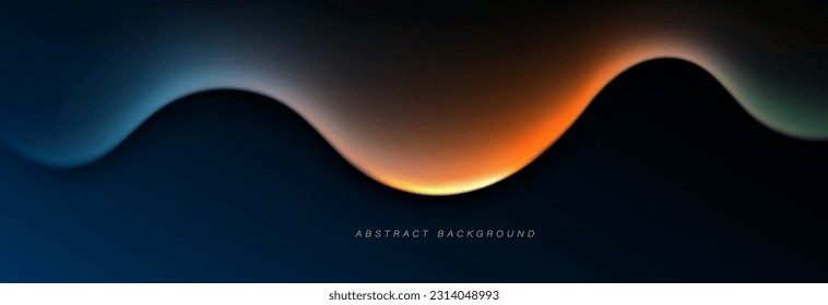 Abstract fluid wave shape on dark blue background. Trendy gradient smooth liquid design with space for your text. Modern graphic elements. Suit for cover, header, poster, banner, website, flyer
