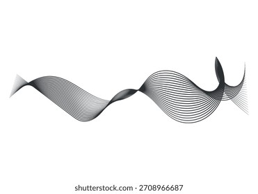Abstract, fluid waveform in black and gray lines on a white background