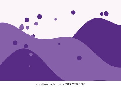 Abstract fluid waves with floating purple spheres and gradients