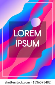 Abstract fluid waves neon background with text frame