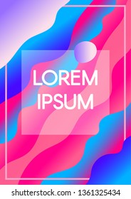 Abstract fluid waves neon background with text frame borders. Futuristic banner with copyspace