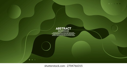 Abstract fluid waves on a dark green background. Dynamic color design with a trendy fluid pattern concept. EPS10 vector.