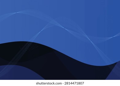Abstract fluid waves on deep blue gradient background, with light trails dark
