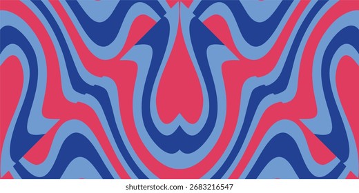 Abstract fluid wavy lines in vibrant red and blue create a dynamic retro pattern.