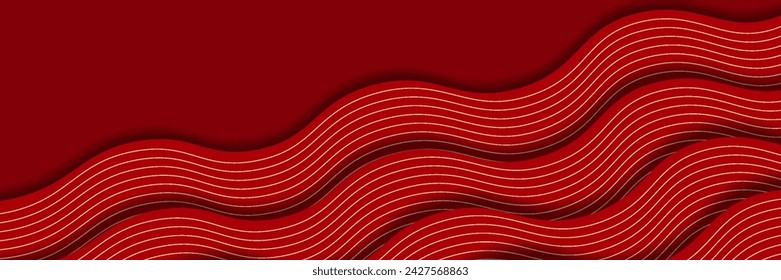 Abstract fluid wavy shape on red background with gold line decoration. Luxurious layered curve pattern design. for cover brochure template, poster, web banner, card. vector