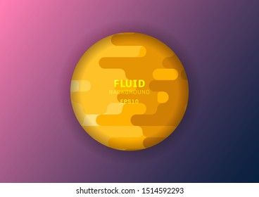 Abstract fluid yellow rounded lines background halftone style with purple circle frame space for your text. Liquid shape horizontal pattern. Vector illustration