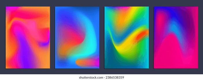 Abstract fluorescent background. Variation set. Color blend. Blurred fluid texture. Vibrant gradient mesh. Modern template for posters, ad banners, brochures, flyers, covers, websites. Vector image