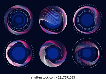 Abstract fluorescent neon gradient colors round shape decorating with mesh wavy lines pattern. Design for inserting message article background. Vector