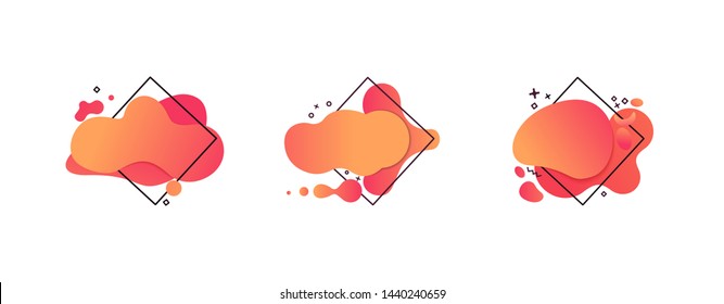 Abstract flux shape set. Red and orange forms in rhombs. Wavy forms, geometric frames, gradient colors. Vector template for banners, posters, brochures, covers