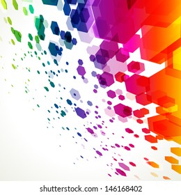 Abstract fly colorful hexagon shapes vector background.