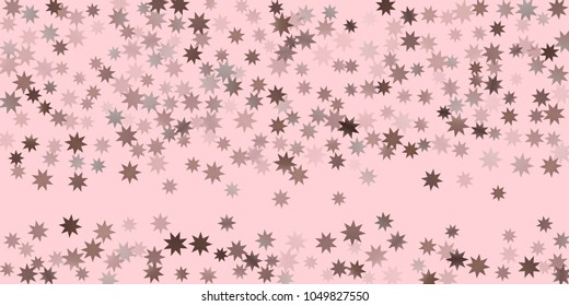 Abstract fly confetti star. A falling star background. Casual brown and gray stars shine on a pink background. Suitable for your design, cards, invitations, gifts.
