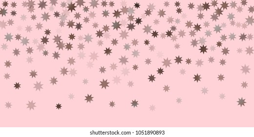 Abstract fly confetti star. A falling star background. Casual brown and gray stars shine on a pink background. Suitable for your design, cards, invitations, gifts.