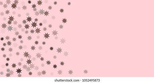Abstract fly confetti star. A falling star background. Casual brown and gray stars shine on a pink background. Suitable for your design, cards, invitations, gifts.