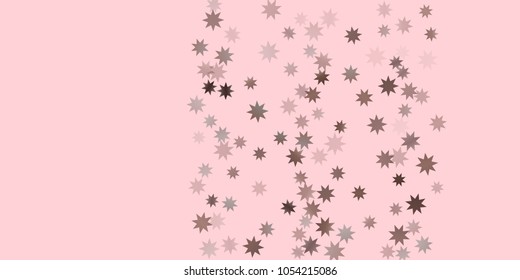 Abstract fly confetti star. A falling star background. Casual brown and gray stars shine on a pink background. Suitable for your design, cards, invitations, gifts.