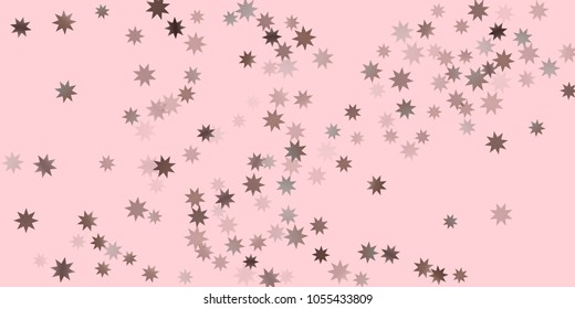 Abstract fly confetti star. A falling star background. Casual brown and gray stars shine on a pink background. Suitable for your design, cards, invitations, gifts.