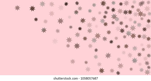 Abstract fly confetti star. A falling star background. Casual brown and gray stars shine on a pink background. Suitable for your design, cards, invitations, gifts.