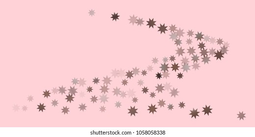 Abstract fly confetti star. A falling star background. Casual brown and gray stars shine on a pink background. Suitable for your design, cards, invitations, gifts.