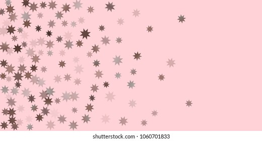 Abstract fly confetti star. A falling star background. Casual brown and gray stars shine on a pink background. Suitable for your design, cards, invitations, gifts.