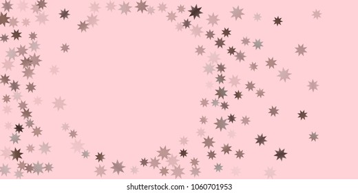 Abstract fly confetti star. A falling star background. Casual brown and gray stars shine on a pink background. Suitable for your design, cards, invitations, gifts.