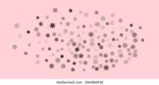 Abstract fly confetti star. A falling star background. Casual brown and gray stars shine on a pink background. Suitable for your design, cards, invitations, gifts.