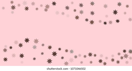 Abstract fly confetti star. A falling star background. Casual brown and gray stars shine on a pink background. Suitable for your design, cards, invitations, gifts.