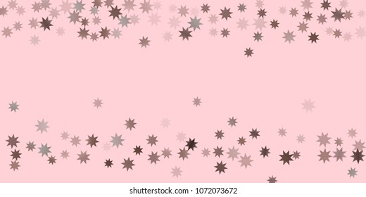 Abstract fly confetti star. A falling star background. Casual brown and gray stars shine on a pink background. Suitable for your design, cards, invitations, gifts.