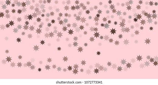 Abstract fly confetti star. A falling star background. Casual brown and gray stars shine on a pink background. Suitable for your design, cards, invitations, gifts.
