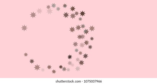 Abstract fly confetti star. A falling star background. Casual brown and gray stars shine on a pink background. Suitable for your design, cards, invitations, gifts.