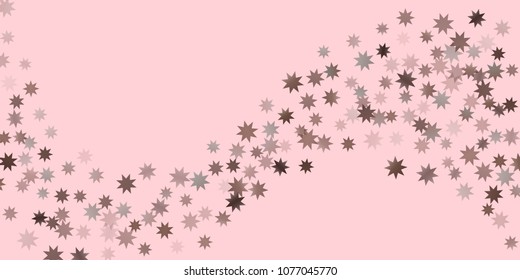 Abstract fly confetti star. A falling star background. Casual brown and gray stars shine on a pink background. Suitable for your design, cards, invitations, gifts.