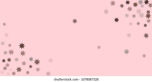 Abstract fly confetti star. A falling star background. Casual brown and gray stars shine on a pink background. Suitable for your design, cards, invitations, gifts.