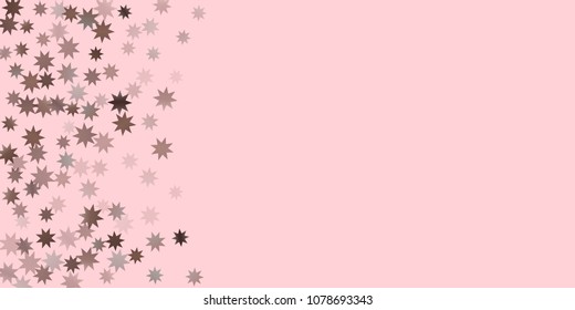 Abstract fly confetti star. A falling star background. Casual brown and gray stars shine on a pink background. Suitable for your design, cards, invitations, gifts.