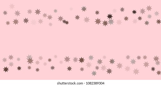 Abstract fly confetti star. A falling star background. Casual brown and gray stars shine on a pink background. Suitable for your design, cards, invitations, gifts.