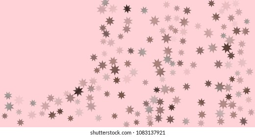 Abstract fly confetti star. A falling star background. Casual brown and gray stars shine on a pink background. Suitable for your design, cards, invitations, gifts.