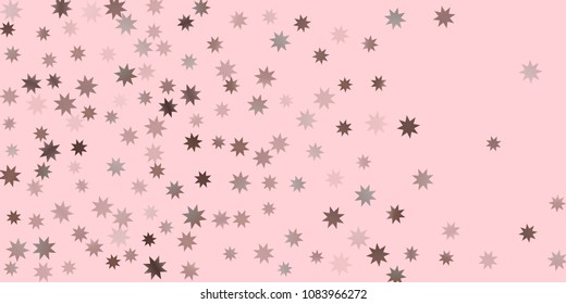 Abstract fly confetti star. A falling star background. Casual brown and gray stars shine on a pink background. Suitable for your design, cards, invitations, gifts.