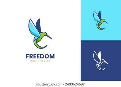 cosecha del logotipo del colibrí de la mosca abstracta. símbolo de contorno del logotipo de ave de colibri de belleza, plantilla del logotipo del vector de aves de libertad