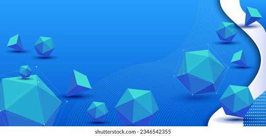 abstract flyer background concept with dynamic waves and 3d block shape.