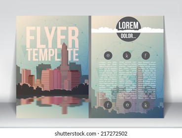 Abstract Flyer Brochure Design Template on City Background - Vector Illustration