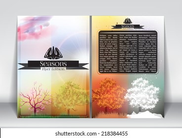 Abstract Flyer Brochure Design Template Four Seasons Banners with Abstract Trees - Vector Illustration