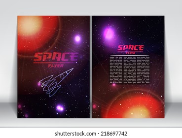 Abstract Flyer Brochure Design Template Of Space with Retro Spaceship - Vector Illustration