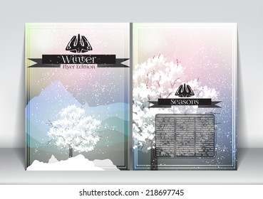 Abstract Flyer Brochure Design Template of Winter Season with Abstract Trees - Vector Illustration