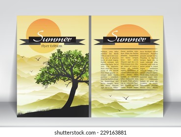 Abstract Flyer Brochure Design Template of Sumer Season with Abstract Trees - Vector Illustration