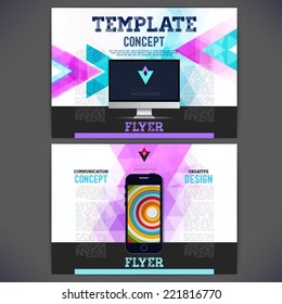 Abstract Flyer, Brochure Design Templates. Web sites, page, leaflet.Geometric Triangular  backgrounds. Mobile and computer technologies, Template page marketing kit Concept.