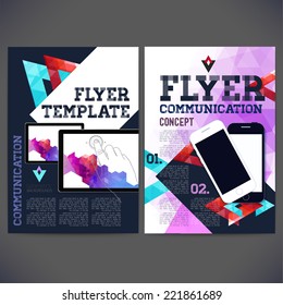 Abstract Flyer, Brochure Design Templates. Web sites, page, leaflet.Geometric Triangular  backgrounds. Tablet, Mobile and computer technologies, Template page marketing kit Concept.