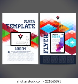 Abstract Flyer, Brochure Design Templates. Web sites, page, leaflet.Geometric Triangular  backgrounds. Tablet, Mobile and computer technologies, Template page marketing kit Concept.