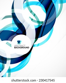 Abstract flyer brochure template design background, simple geometric shapes on white, swirls and waves