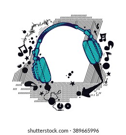 Abstract flyer club party music headphone white background vector isolated 
