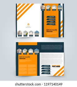Abstract flyer design background. Brochure template. Can be used for magazine cover, business mockup, education, presentation, report. Blue and orange color.
