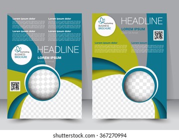Abstract flyer design background. Brochure template. Can be used for magazine cover, business mockup, education, presentation, report. a4 size with editable elements.  Green and blue color.