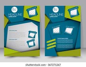 Abstract flyer design background. Brochure template. Can be used for magazine cover, business mockup, education, presentation, report. a4 size with editable elements.  Blue and green color.
