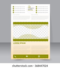 Abstract flyer design background. Brochure template. Can be used for magazine cover, business mockup, education, presentation, report. a4 size with editable elements. Green color